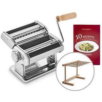 SPRINGLANE Máquina de fideos manual Nonna, Acero inoxidable, Máquina para hacer pasta, incluye secador de pasta y 3 accesorios para cortar espaguetis, lasaña, tallarines - plateado