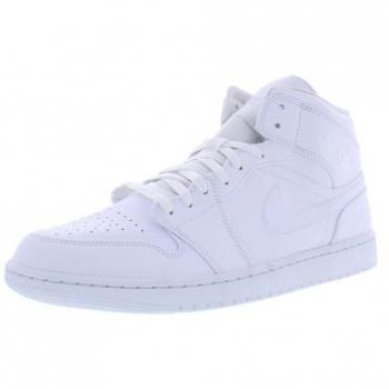 Zapatilla Hombre Nike Jordan 1 Mid Blanca, Talla: 45, Material: Cuero y Sintético, Color: Blanco