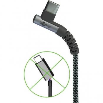 Cable USB-C a USB-C textil con conectores metálicos 90°, 2 m - Gris Estelar/Silver
