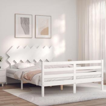 Estructura de cama con cabecero de madera maciza blanca 140x190 cm