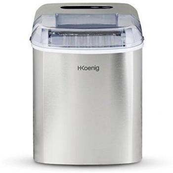 H.Koenig KB14 Máquina de Hacer Hielo, Potencia 120 W, Diaria 12 Kg, Ciclo Producción 10/13 Min, 2 Tamaños Cubitos, Capacidad Bandeja de Agua 2,1 L, Pantalla LCD, Acero Inoxidable, Gris