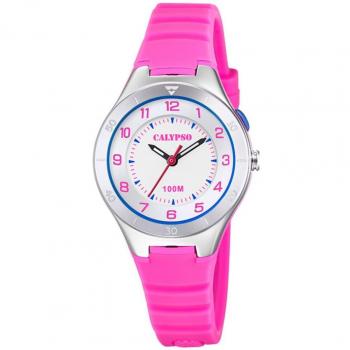 Reloj Calypso Junior Collection K5800/2 Unisex con Correa de Caucho Fucsia, Caja de Acero Inoxidable 316L Gris Plata