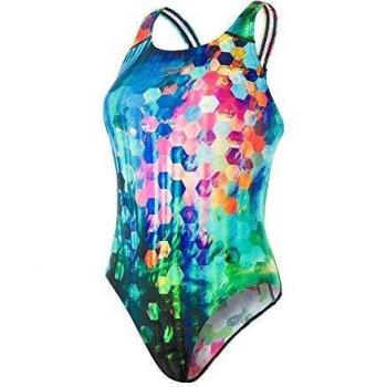 Speedo FlareFlash Placement Digital Powerback Traje De Baño, Mujer, Multicolor