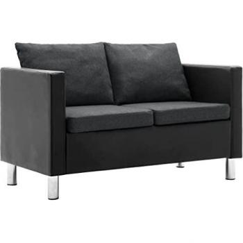 vidaXL Sofá de 2 Plazas Cuero Sintético Negro Gris Oscuro Asiento Sillón Silla