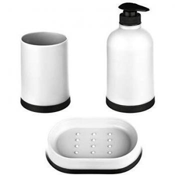 Juego de Baño 3 Piezas Polipropileno Dispensador de Jabón, Vaso y Jabonera Decorativa