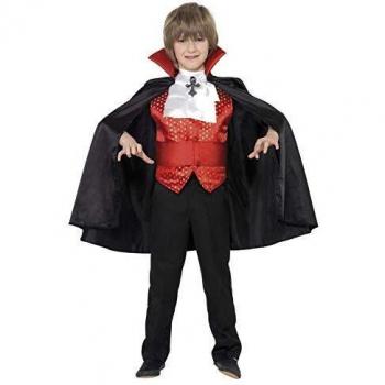 Smiffys Disfraz de drácula para niño, con capa, fajín, corbanda y chaleco, Negro/Rojo, Talla 10/12 anos