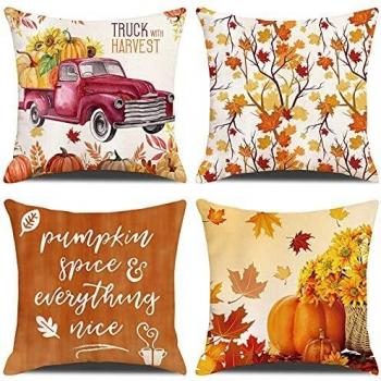 Juego de 4 Fundas Cojines 45x45 linaza Modernas Cojines Decoracion para Sofa