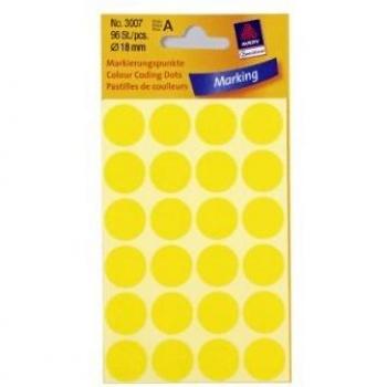 Etiquetas Autoadhesivas Avery Zweckform 3007, Puntos de Marcación Amarillos, Diámetro 18 mm, 96 Etiquetas en 4 Hojas