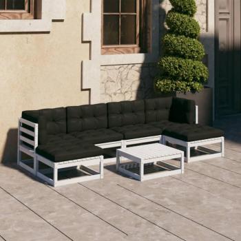 Set de muebles de jardín 7 piezas con cojines en madera maciza de pino blanco