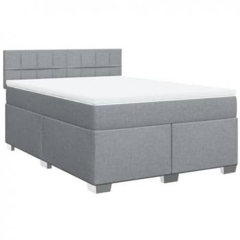 Cama box spring con colchón tela gris claro 160x200 cm