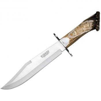 Cuchillo de Caza Joker CT101 - Asta de Ciervo - 25 Cm MOVA - Funda de Cuero Marrón