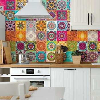 Ambiance-Live col-RV-0302_20x20cm Adhesivo Decorativo para Pared, diseño de Azulejos de Cemento, Vinilo, Roses Multicolore, 60 Unidades