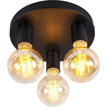 Plafón industrial negro de 3 luces - QAZQA