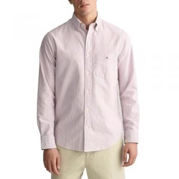 Camisa de Hombre Oxford Regular Fit Burdeos Rayas Finas Manga Larga XXL