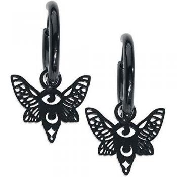 Wildcat Little Moth Mujer Pendiente Negro, Acero Inoxidable,