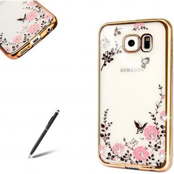 Feeltech Samsung Galaxy S7 Funda Ultra Thin Delgado Brillar Suave de TPU Electrochapado Case con Diseño Jardín Secreto Flores El Bling Cristal Diamante Bumper Espalda Cáscara para Samsung Galaxy S7-Oro Rosado Henna