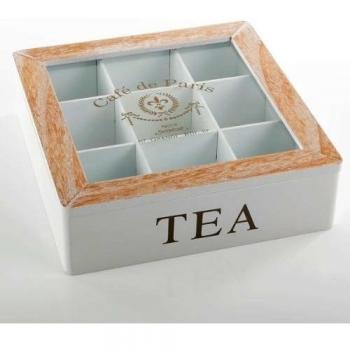 Tea Time Tea Chest Wood with 9 Compartments-White 23 x 23 x 7 CM by Profi-Gruppe