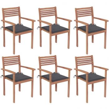 Stackable Teak Garden Chairs with Cushions - Set of 6