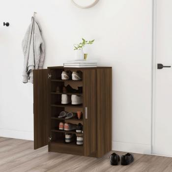 Mueble zapatero de madera contrachapada en color roble marrón, dimensiones 60x35x92 cm