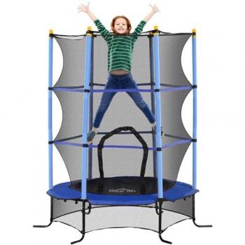 Cama Elástica Infantil HOMCOM Ø163x190 cm con Red de Seguridad, Marco de Acero y Carga 50 kg, Azul y Negro para Interior y Exterior