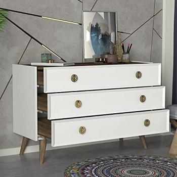 Skyedecom - Cómoda de dormitorio de adulto Nadya – blanco, Walnut 804TRH3518