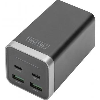 Cargador Universal Digitus GaN 65W con 4 Puertos (2x USB-C, 2x USB-A), Carga Rápida Power Delivery 3.0, Compatible con iPhone, iPad, Samsung Galaxy