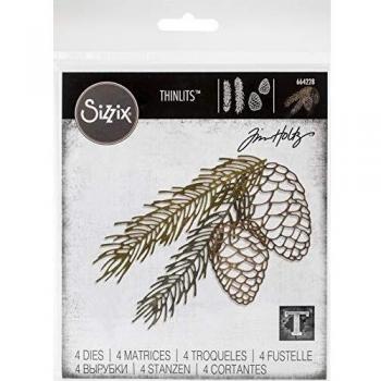 Sizzix Set de Troqueles Thinlits 664228 4 pzas Rama de Pino by Tim Holtz, Multicolor, talla única