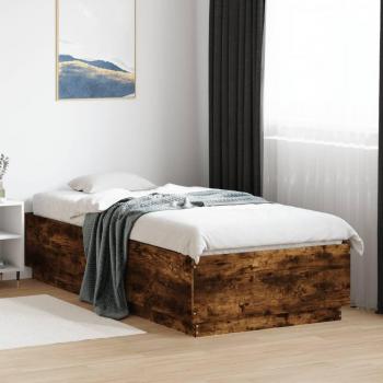 Cama con luces LED de Madera Multicapa en color Roble Ahumado 90x200 cm