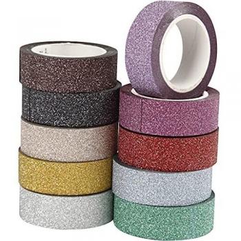 Cinta Adhesiva Brillante de Colores Asortidos, 15 mm x 6 m, Paquete de 10 Rollos