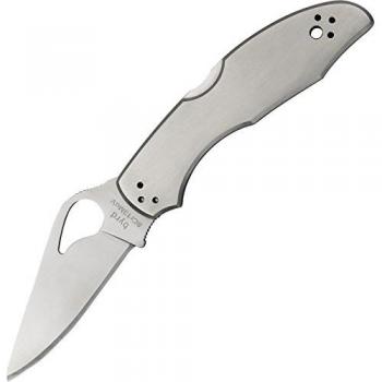 Byrd by Spyderco Meadowlark 2 Folding Knife, 75 mm, Plain Silver Blade, Stainless Steel Handle, BY04P2