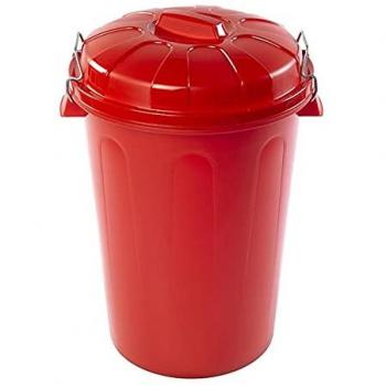 Cubo de basura Acan Tradineur rojo de plástico con asas metálicas, 100 litros de capacidad, medidas 57 x 74,5 x 52 cm, recipiente para almacenar basura grande para hogar o industrial con tapa
