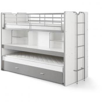 Litera alta Bonny con escritorio y 3 camas, color gris plata, dimensiones 90x200 cm