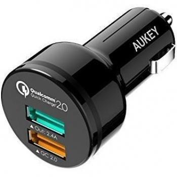 AUKEY Quick Charge 2.0 Cargador del Coche 30W 2 Puertos con AiPower Tecnología para iPhone, HTC, Sony , iPad y más