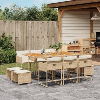 11-Piece Beige Poly Rattan Garden Dining Set with Cushions