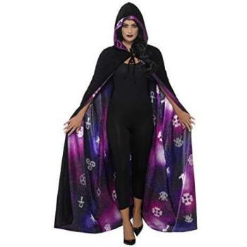 Smiffy's-45118 Capa Reversible Deluxe Ouija Galaxy, Unisex, Color Negro y Morado, Tamaño único