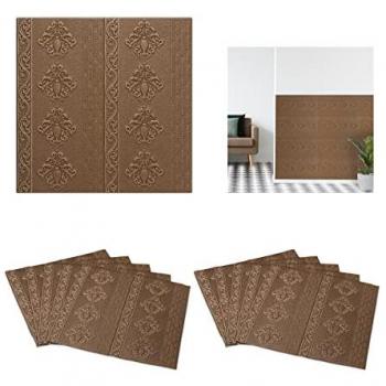 Paneles Pared Autoadhesivos 3D Set de 10, Cortar a Medida, Estilo Barroco, 70x70 cm, Color Marrón