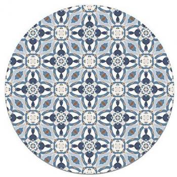 Alfombra Vinílica Redonda Caleidoscopio Oriental Azul 150x150 cm - Antideslizante e Ignífuga para Cocina y Salón