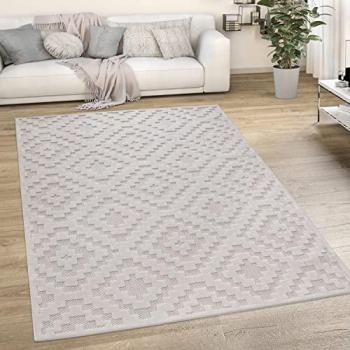 Alfombra Boho Nórdica Geométrica para Balcón, Salón, Habitación, Cocina, Exterior, Terraza y Jardín, Tamaño: 120x160 cm, Color: Crema 2
