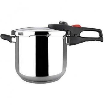 MAGEFESA PRACTIKA PLUS Olla a presión super rápida de fácil uso, acero inoxidable 18/10, apta para todo tipo de cocinas, incluido inducción. Fondo termo difusor encapsulado de 5 capas, excelente distribución del calor, 5 sistemas de seguridad, ahorra