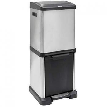 Arregui Binary CR705-34L Cubo de Basura y Reciclaje de Acero Inoxidable de 2 Cubos Verticales, INOX