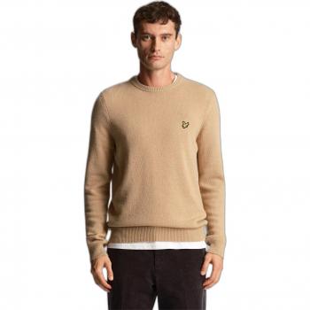 Lyle & Scott Soft and Warm Beige Round Neck Wool Sweater