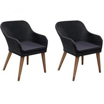 Outdoor Chairs Set with Cushions, 2 pcs Poly Rattan Black