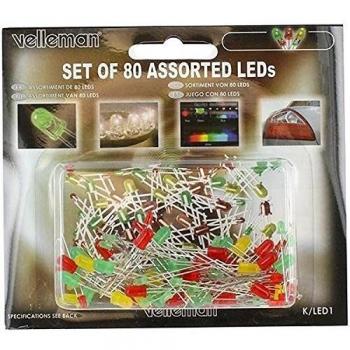 Set de LEDs - 80 Piezas - 2 Tamaños (3 mm y 5 mm) - 3 Colores (Verde, Rojo, Amarillo)