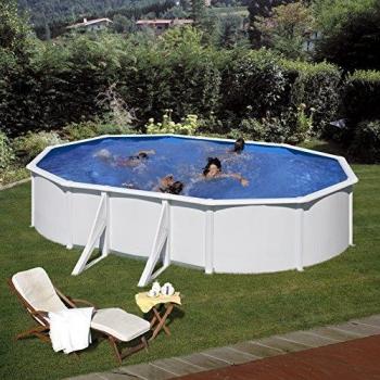 Gre KIT610ECO Fidji - Piscina Elevada Ovalada, Aspecto Acero Blanco, 610 x 375 x 120 cm