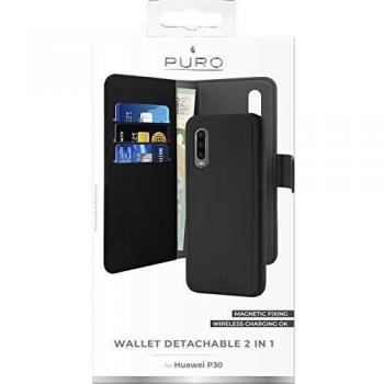 Puro - Solución 2 en 1 para Huawei P30, una Funda magnética Desmontable y una protección Tipo Folio con 3 Ranuras para Tarjetas de crédito y Cierre magnético, Color Negro