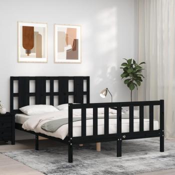 Cabecero negro con madera maciza 140x200 cm - Estructura de cama con cabecero de madera maciza negra, dimensiones 140x200 cm