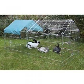 Kerbl Parque Exterior Galvanizado para Animales Pequeños con Lona y Parasol, Dimensiones 220 x 103 x 103 cm, Barrera Cromada