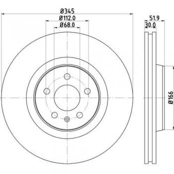 Disco de freno HELLA 8DD 355 129-221 Pro Alto Carbono, Interior Ventilado, 345mm x 30mm para AUDI y PORSCHE