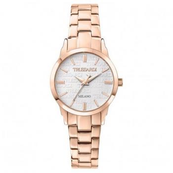 Reloj de Mujer Trussardi R2453141506, acero inoxidable, esfera blanca, correa de piel negra, resistencia al agua 50 metros, diseño elegante y moderno