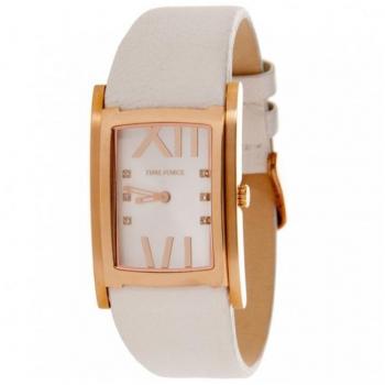Reloj Time Force TF3065L11 para mujer con correa blanca, esfera salmón y caja cuadrada cobre